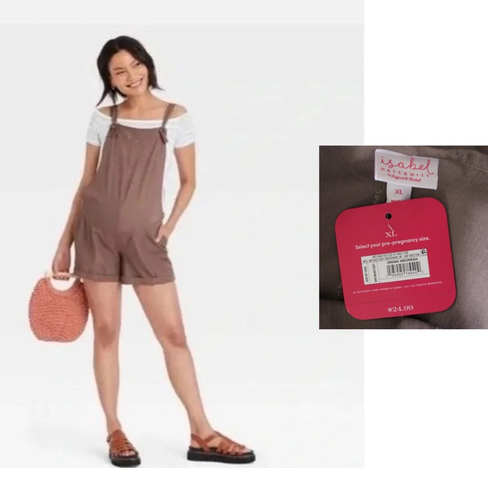NWT Isabel Maternity by Ingrid & Isabel Knotted Front Brown Maternity Shortall